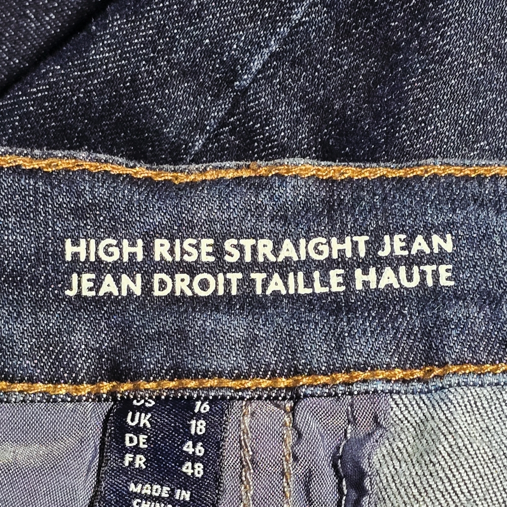 Lands End Size 16 High Rise Straight Jean In Dark Blue Denim Soft With Stretch - Picture 6 of 9